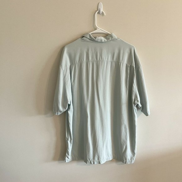TOMMY BAHAMA 100% SILK mens short sleeve button front shirt XL in blue/green - Picture 2 of 9